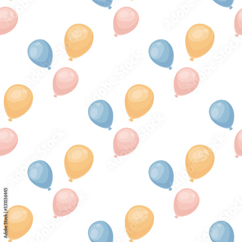 Seamless vector pattern of children's balloons in pastel colors. Perfect for printing on fabric and wrapping paper.