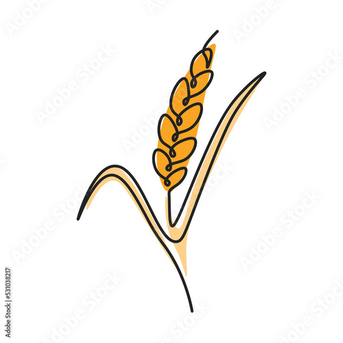 Continuous line illustration depicting an ear of wheat. Minimalistic image of an ear of wheat