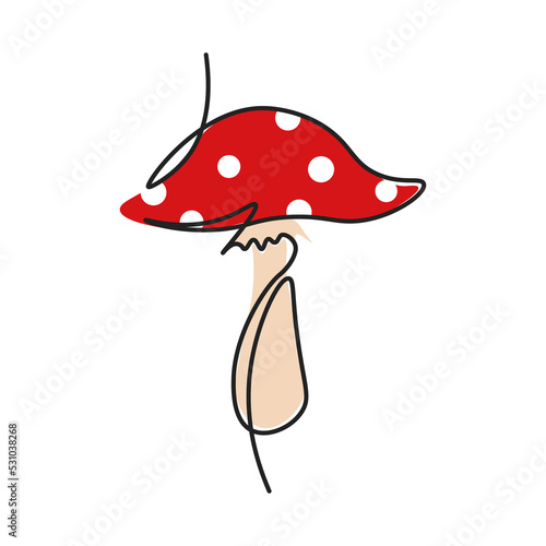 Continuous line illustration, fly agaric mushroom illustration. autumn concept