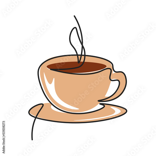 Continuous line illustration, illustration of a cup of hot coffee, tea. The concept of autumn, food and keep warm
