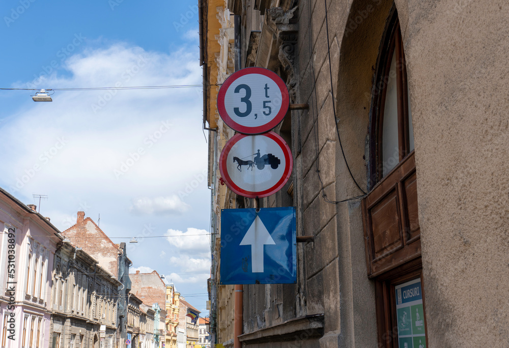 Old Sign road one way only no passage for a cart with a horse Stock ...