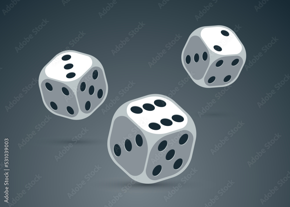 Dice vector 3d objects isolated illustration, gambling games design, board games, realistic cubes fortune luck. Dice vector 3d objects isolated illustration, gambling games design, board games, realistic cubes fortune luck.