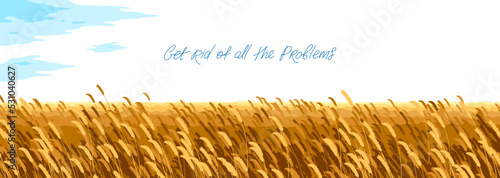 Wheat field scenic tranquil and calm landscape vector illustration, forget about all the problems and relax concept.