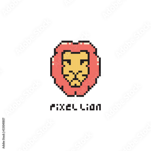 Vector illustration of lion face in pixel art style