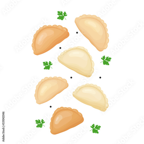 Dumplings, with parsley on a white background, appetizing dumplings with green parsley, isolated, vector illustration