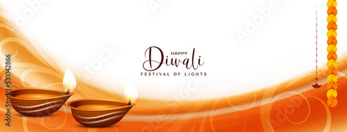 Happy Diwali religious Indian festival banner design with lamp
