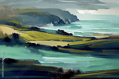 Fototapeta Naklejka Na Ścianę i Meble -  An acrylic style painting of an English coastal scene