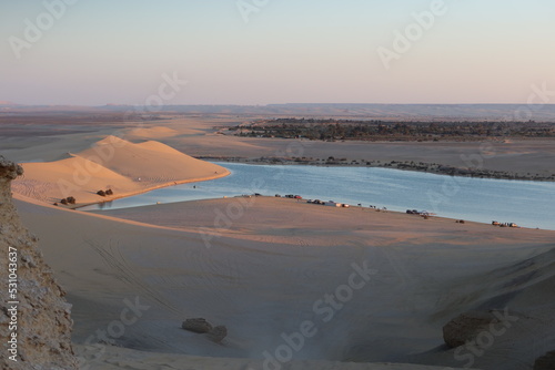 Ariel view of the magic lake in Fayoum desert in Egypt