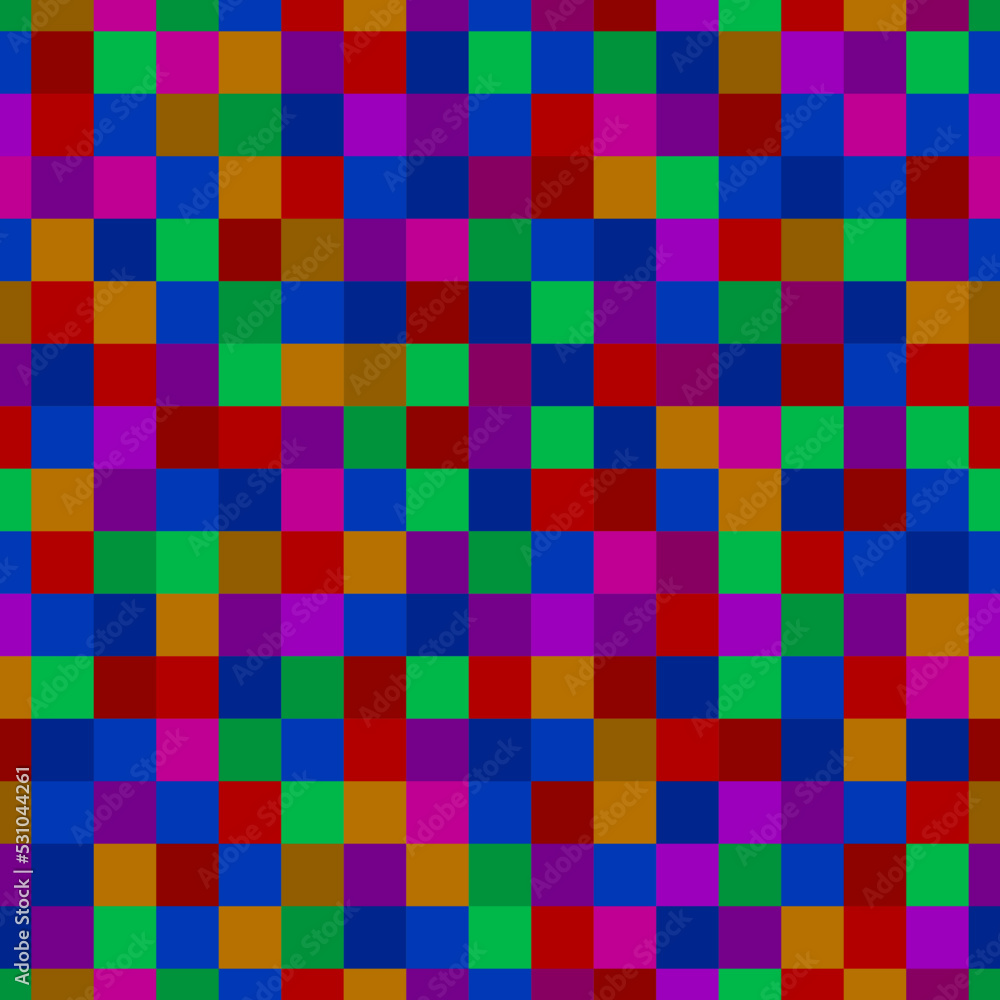 Squares seamless pattern. Full pattern. One square after another. Colorful chess board. Pixels. Square mosaic. Prints, packaging design, textiles, tiles and wallpapers.