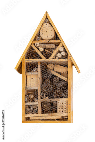 Insect hotel. This insect hotel is a tool for integrated pest control. With it, shelter is given to species, necessary for agriculture and ecosystems such as bees photo