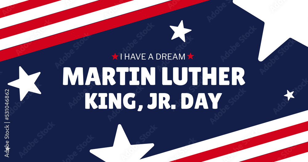 Image of happy martin luther king day text over american flag