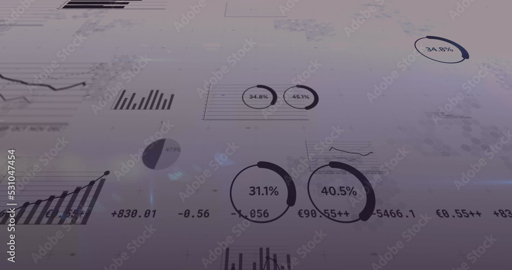 Image of statistics and financial data processing on white background Image of statistics and financial data processing on white background