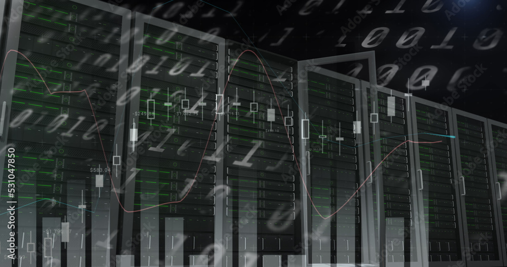 Obraz premium Image of data processing and diagram over server room