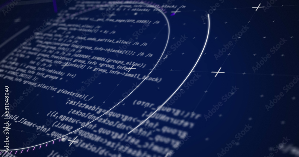 Image of data processing and circles on blue background Image of data processing and circles on blue background