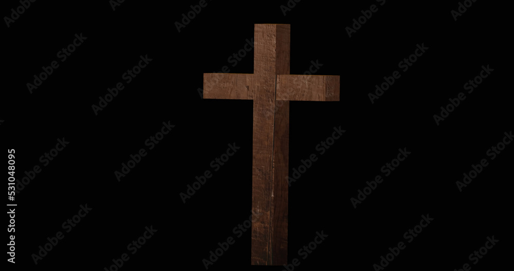 Fototapeta premium Image of wooden cross appearing on black background