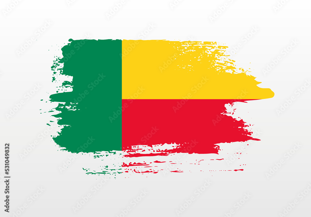 Obraz premium Modern style brush painted splash flag of Benin with solid background