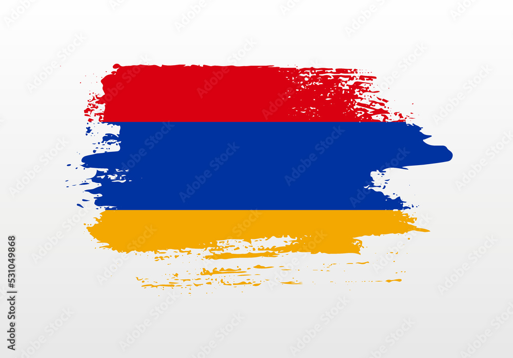 Fototapeta premium Modern style brush painted splash flag of Armenia with solid background