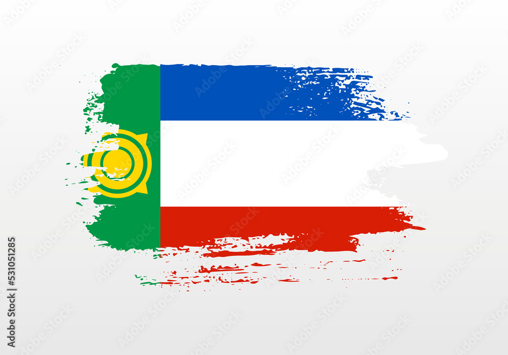 Fototapeta premium Modern style brush painted splash flag of Khakassia with solid background