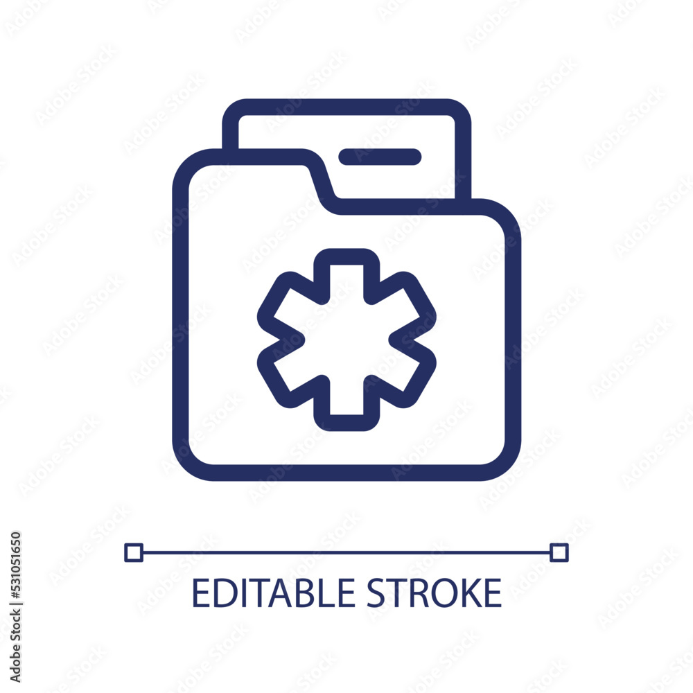 Fototapeta premium Medical history pixel perfect linear ui icon. Patient anamnesis. Disease information record. GUI, UX design. Outline isolated user interface element for app and web. Editable stroke. Arial font used