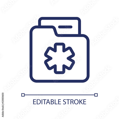 Medical history pixel perfect linear ui icon. Patient anamnesis. Disease information record. GUI, UX design. Outline isolated user interface element for app and web. Editable stroke. Arial font used