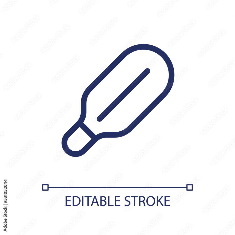Medical thermometer pixel perfect linear ui icon. Diagnostic instrument. Measure temperature. GUI, UX design. Outline isolated user interface element for app and web. Editable stroke. Arial font used Medical thermometer pixel perfect linear ui icon. Diagnostic instrument. Measure temperature. GUI, UX design. Outline isolated user interface element for app and web. Editable stroke. Arial font used