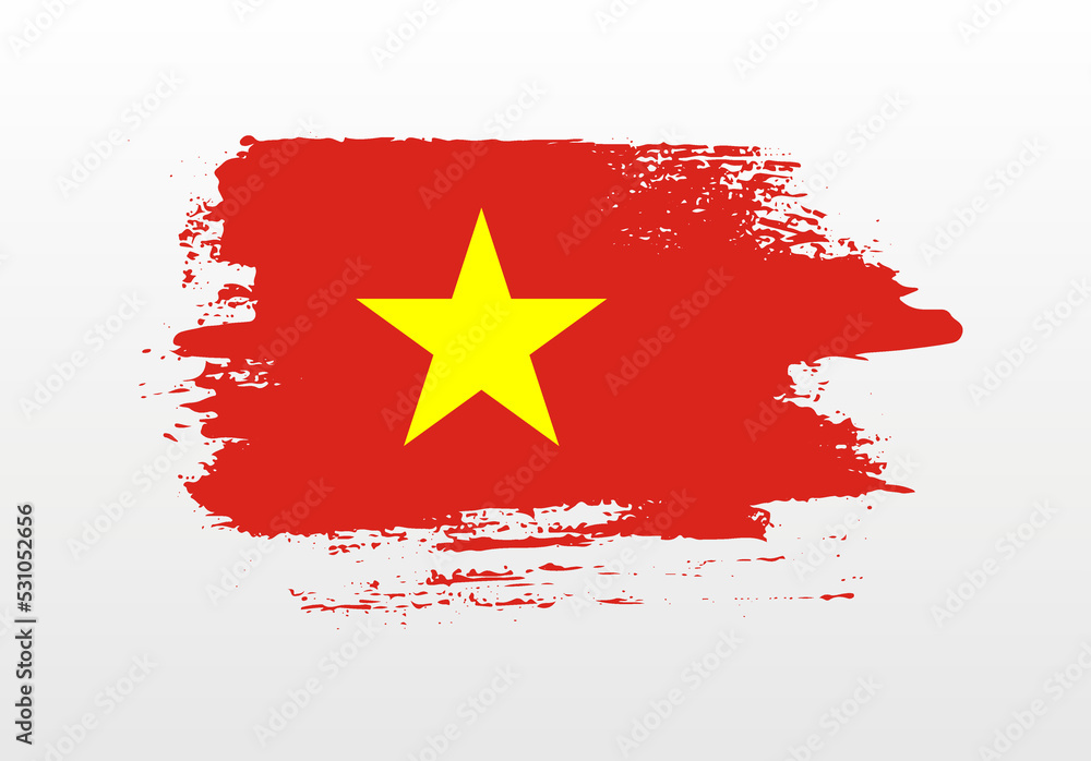Modern style brush painted splash flag of Vietnam with solid background