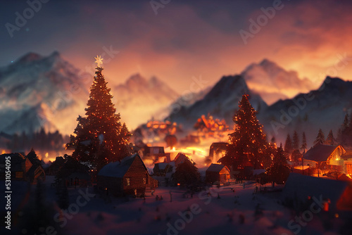 Mountain town in Christmas
