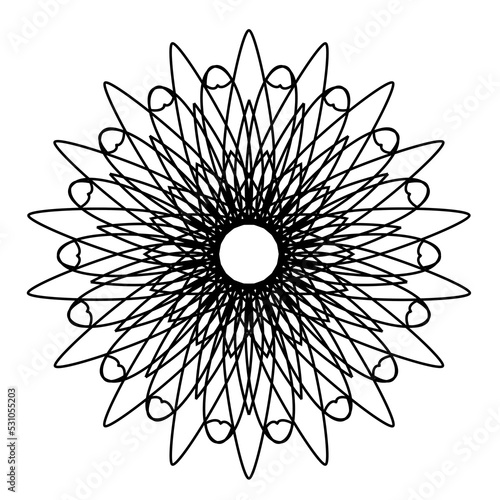 Mandala flower illustration, beautiful mandala with black thin line