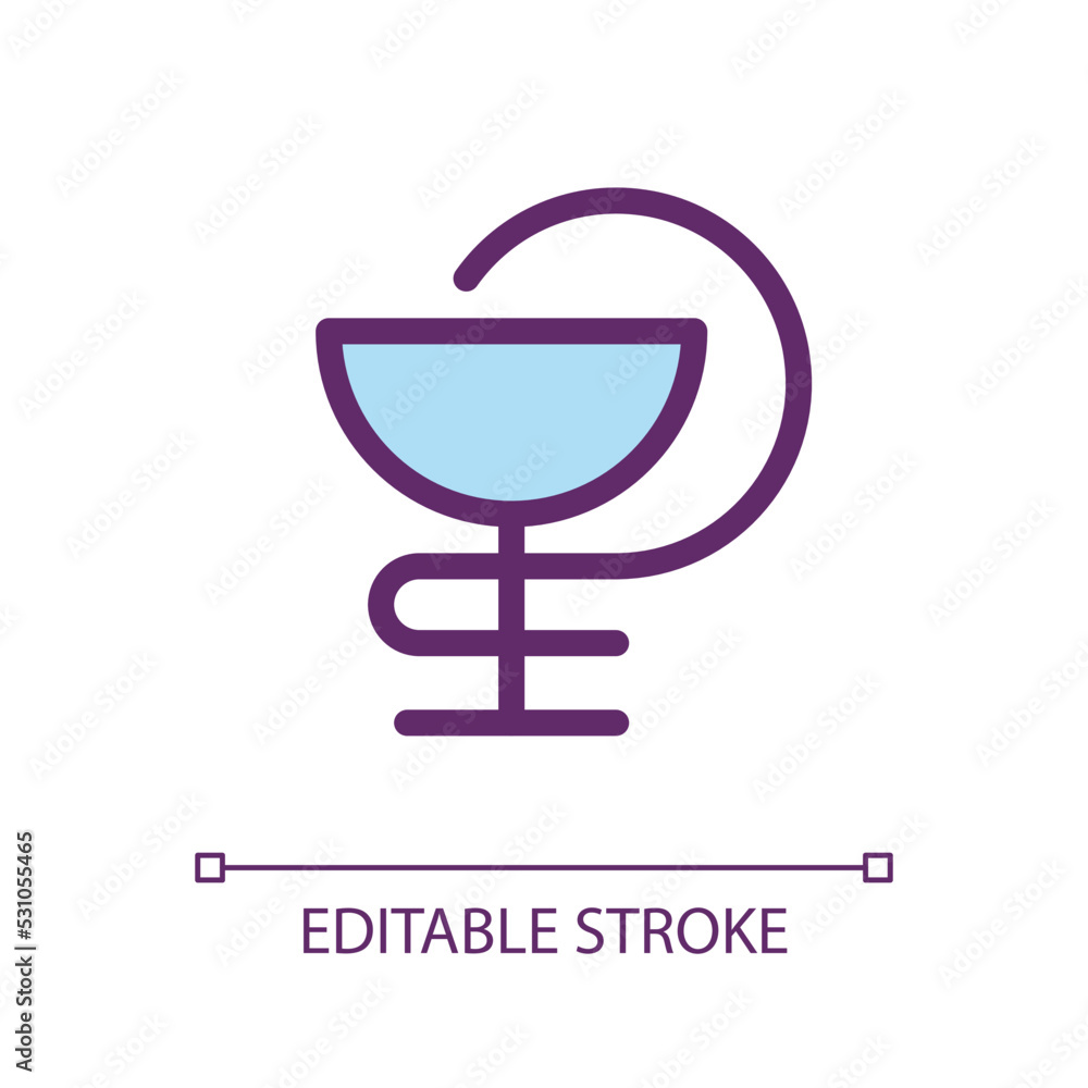 Bowl of Hygieia pixel perfect RGB color ui icon. Pharmaceutical symbol. Simple filled line element. GUI, UX design for mobile app. Vector isolated pictogram. Editable stroke. Arial font used Bowl of Hygieia pixel perfect RGB color ui icon. Pharmaceutical symbol. Simple filled line element. GUI, UX design for mobile app. Vector isolated pictogram. Editable stroke. Arial font used