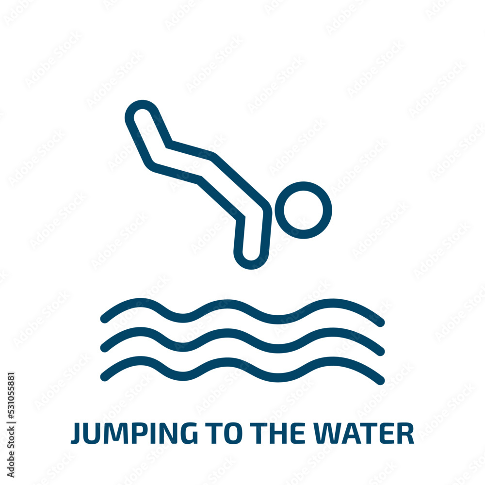 jumping to the water icon from activity and hobbies collection. Thin linear jumping to the water, water, activity outline icon isolated on white background. Line vector jumping to the water sign, jumping to the water icon from activity and hobbies collection. Thin linear jumping to the water, water, activity outline icon isolated on white background. Line vector jumping to the water sign,