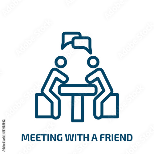 meeting with a friend icon from activity and hobbies collection. Thin linear meeting with a friend, business, people outline icon isolated on white background. Line vector meeting with a friend sign,