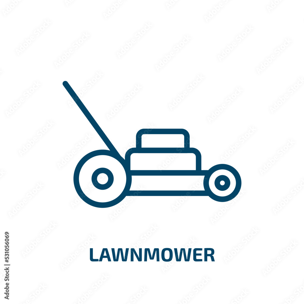 lawnmower icon from agriculture farming and gardening collection. Thin linear lawnmower, equipment, mowing outline icon isolated on white background. Line vector lawnmower sign, symbol for web and