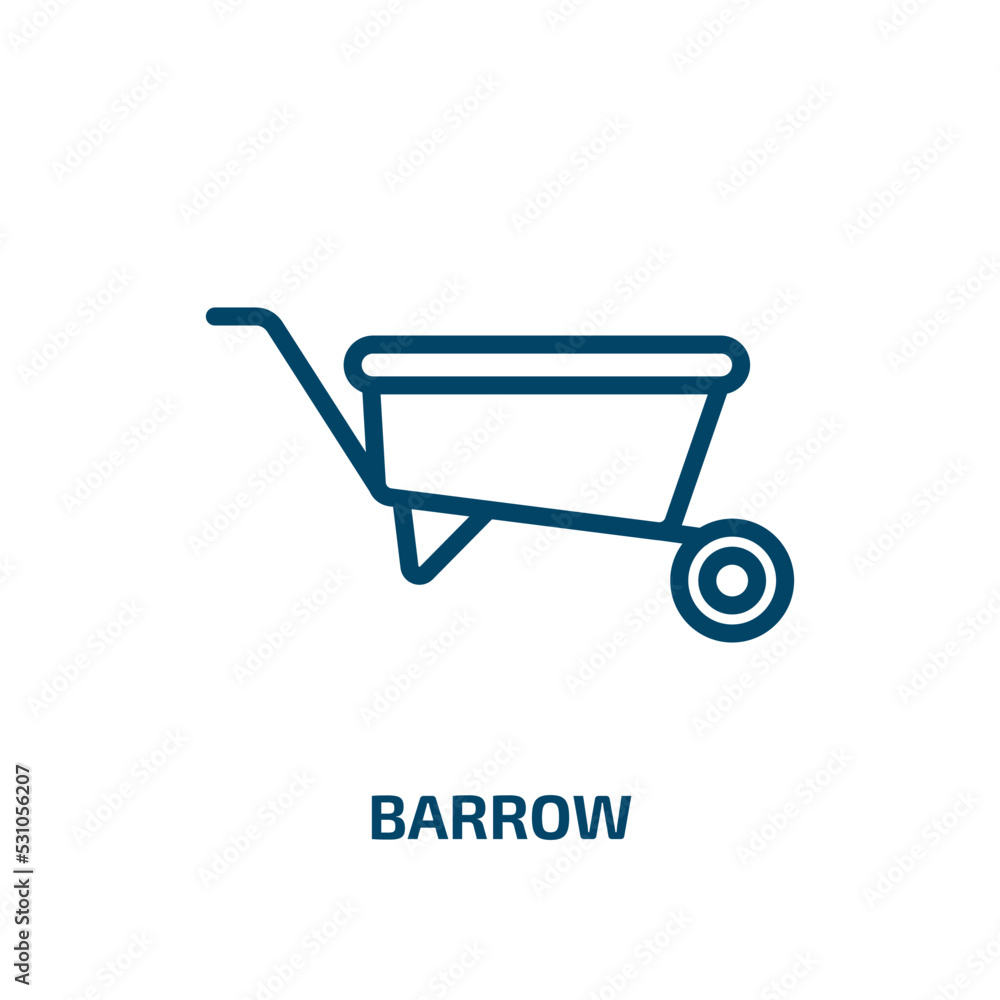 barrow icon from agriculture farming and gardening collection. Thin linear barrow, tool, gardening outline icon isolated on white background. Line vector barrow sign, symbol for web and mobile barrow icon from agriculture farming and gardening collection. Thin linear barrow, tool, gardening outline icon isolated on white background. Line vector barrow sign, symbol for web and mobile