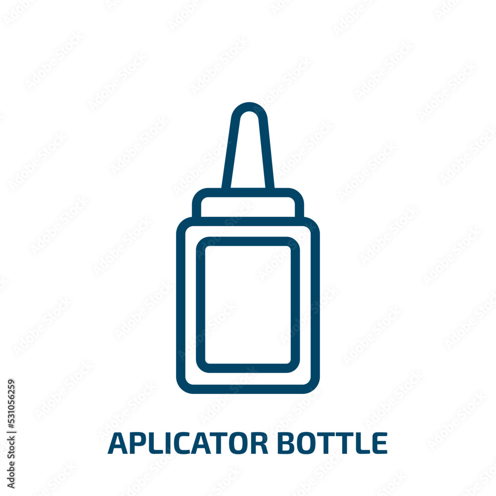 aplicator bottle icon from beauty collection. Thin linear aplicator bottle, play, strength outline icon isolated on white background. Line vector aplicator bottle sign, symbol for web and mobile aplicator bottle icon from beauty collection. Thin linear aplicator bottle, play, strength outline icon isolated on white background. Line vector aplicator bottle sign, symbol for web and mobile