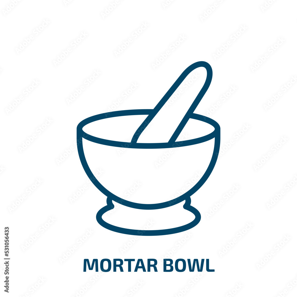 mortar bowl icon from beauty collection. Thin linear mortar bowl, medical, bowl outline icon isolated on white background. Line vector mortar bowl sign, symbol for web and mobile mortar bowl icon from beauty collection. Thin linear mortar bowl, medical, bowl outline icon isolated on white background. Line vector mortar bowl sign, symbol for web and mobile