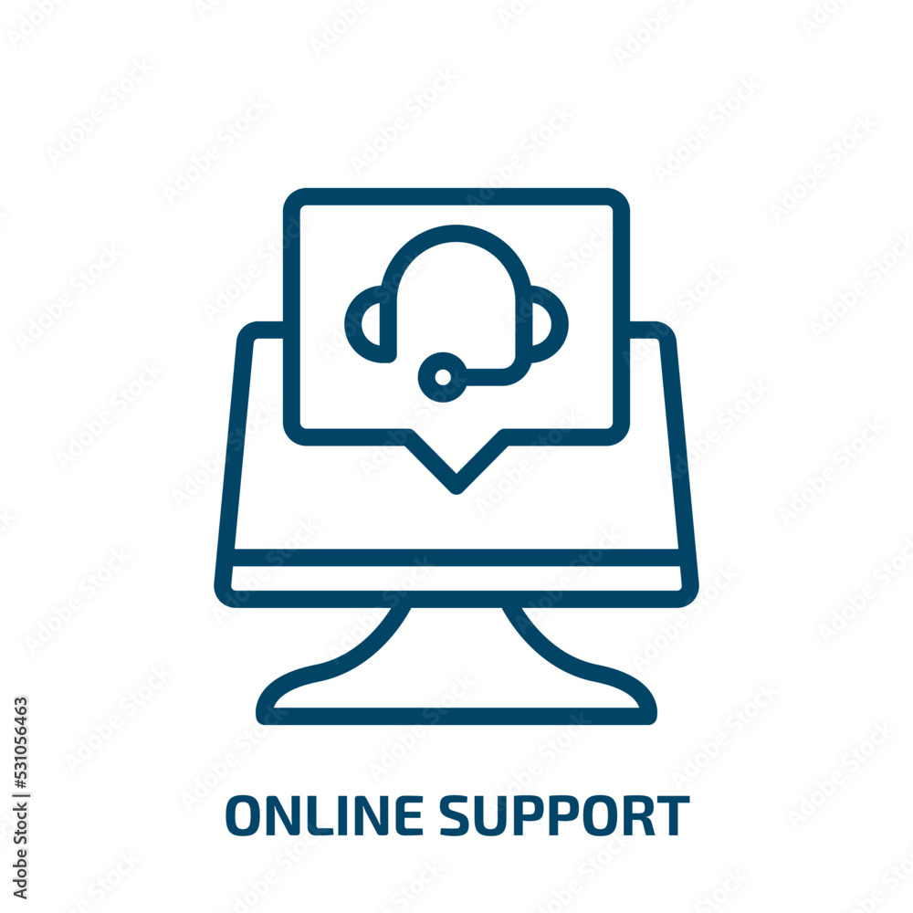online support icon from computer collection. Thin linear online support, support, online outline icon isolated on white background. Line vector online support sign, symbol for web and mobile online support icon from computer collection. Thin linear online support, support, online outline icon isolated on white background. Line vector online support sign, symbol for web and mobile