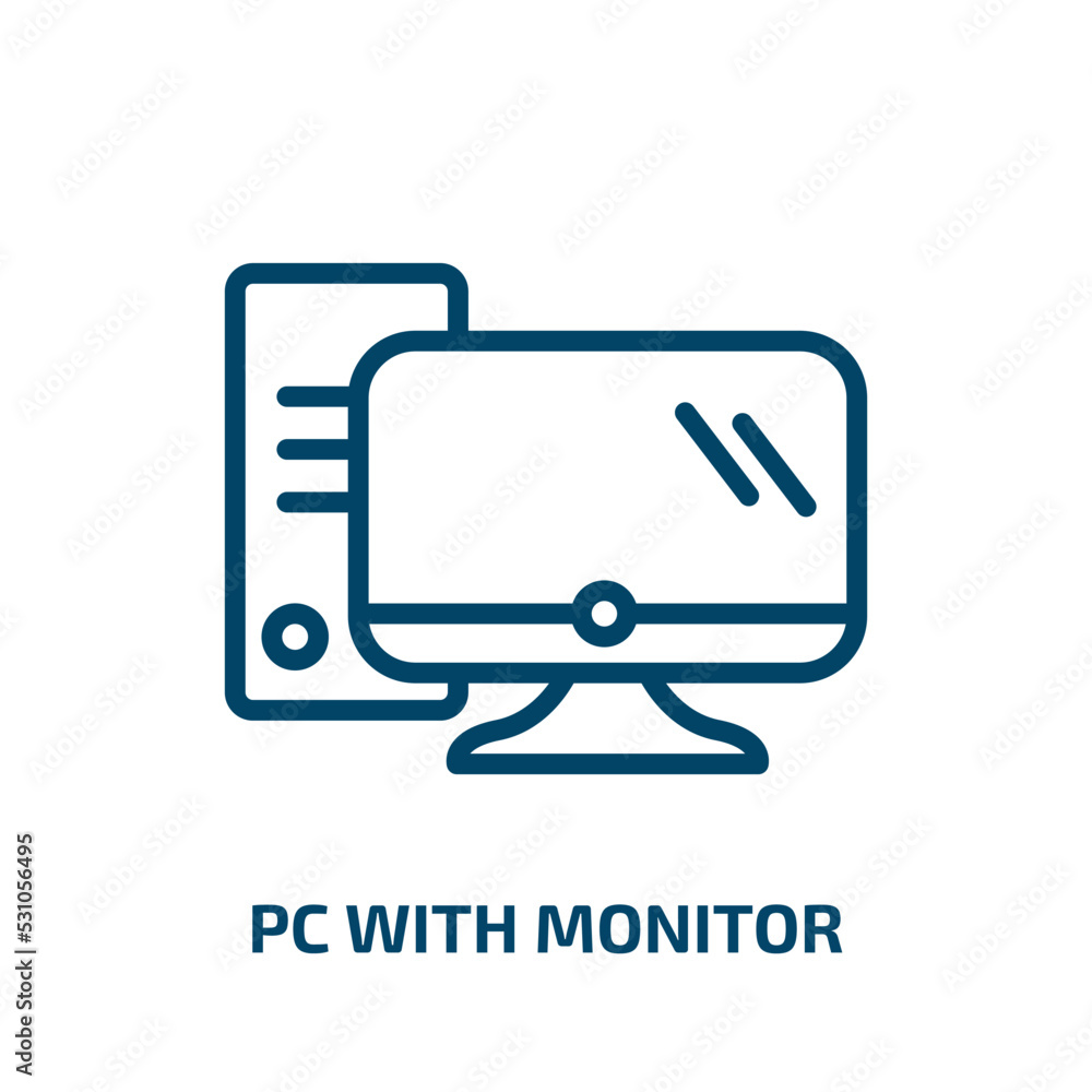 pc with monitor icon from computer collection. Thin linear pc with monitor, screen, monitor outline icon isolated on white background. Line vector pc with monitor sign, symbol for web and mobile pc with monitor icon from computer collection. Thin linear pc with monitor, screen, monitor outline icon isolated on white background. Line vector pc with monitor sign, symbol for web and mobile