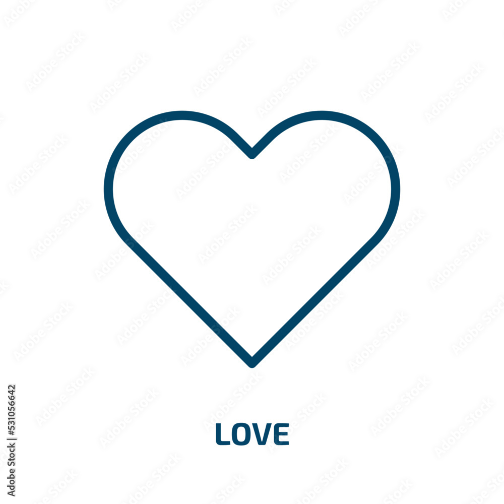 love icon from education collection. Thin linear love, heart, button outline icon isolated on white background. Line vector love sign, symbol for web and mobile love icon from education collection. Thin linear love, heart, button outline icon isolated on white background. Line vector love sign, symbol for web and mobile