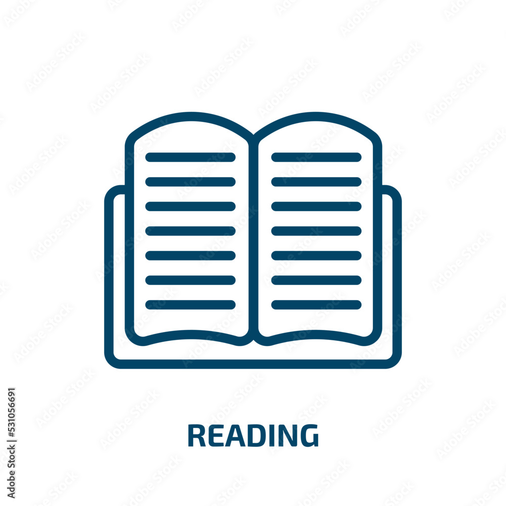 reading icon from education collection. Thin linear reading, education, book outline icon isolated on white background. Line vector reading sign, symbol for web and mobile reading icon from education collection. Thin linear reading, education, book outline icon isolated on white background. Line vector reading sign, symbol for web and mobile