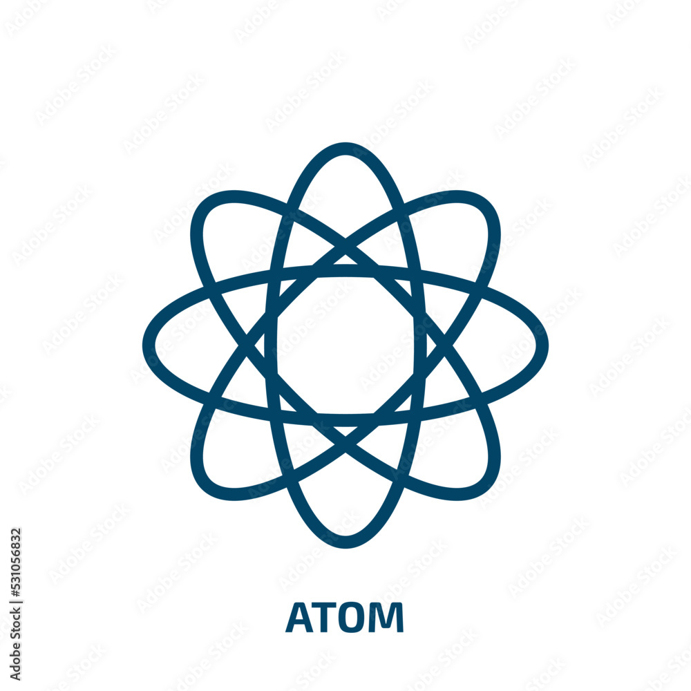 atom icon from education collection. Thin linear atom, laboratory, science outline icon isolated on white background. Line vector atom sign, symbol for web and mobile atom icon from education collection. Thin linear atom, laboratory, science outline icon isolated on white background. Line vector atom sign, symbol for web and mobile