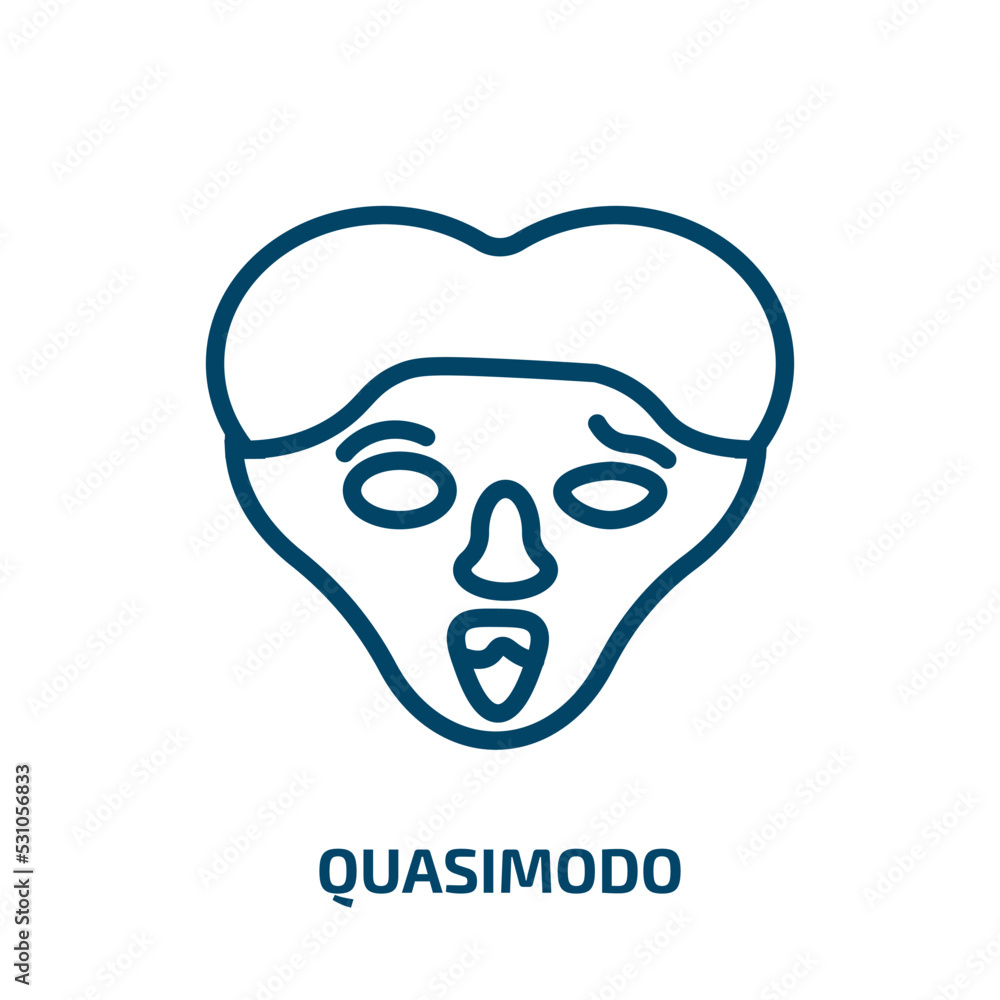 quasimodo icon from education collection. Thin linear quasimodo, alphabet, lunch outline icon isolated on white background. Line vector quasimodo sign, symbol for web and mobile quasimodo icon from education collection. Thin linear quasimodo, alphabet, lunch outline icon isolated on white background. Line vector quasimodo sign, symbol for web and mobile