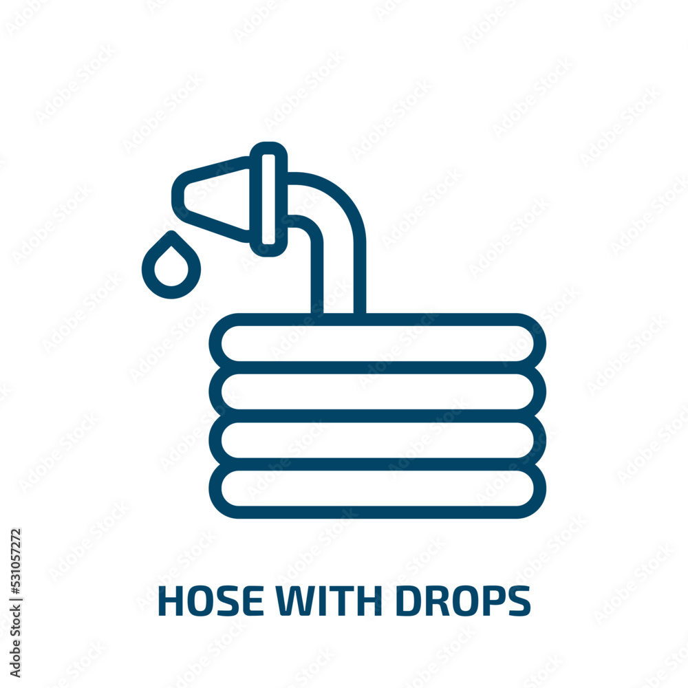 hose with drops icon from general collection. Thin linear hose with drops, water, drop outline icon isolated on white background. Line vector hose with drops sign, symbol for web and mobile hose with drops icon from general collection. Thin linear hose with drops, water, drop outline icon isolated on white background. Line vector hose with drops sign, symbol for web and mobile