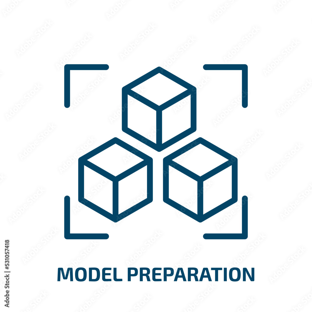 model preparation icon from general collection. Thin linear model preparation, model, printer outline icon isolated on white background. Line vector model preparation sign, symbol for web and mobile model preparation icon from general collection. Thin linear model preparation, model, printer outline icon isolated on white background. Line vector model preparation sign, symbol for web and mobile