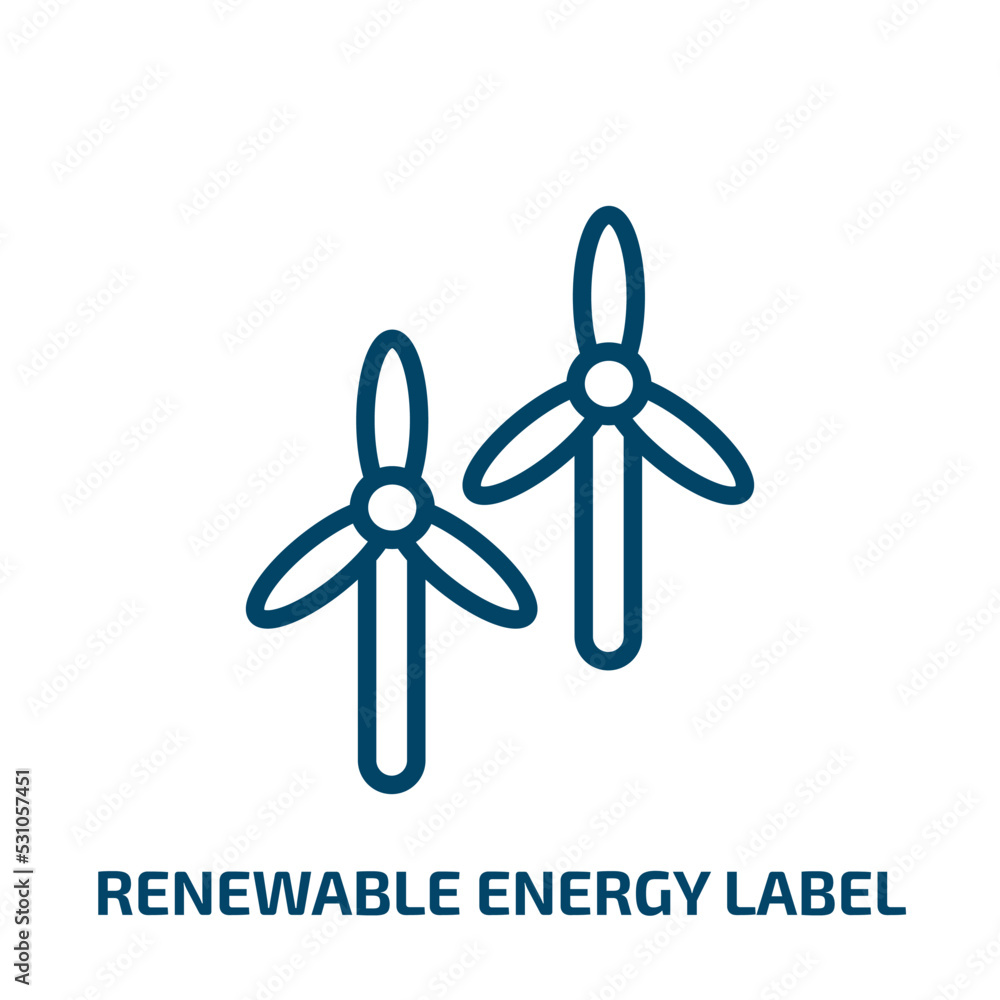 renewable energy label icon from general collection. Thin linear renewable energy label, energy, renewable outline icon isolated on white background. Line vector renewable energy label sign, symbol renewable energy label icon from general collection. Thin linear renewable energy label, energy, renewable outline icon isolated on white background. Line vector renewable energy label sign, symbol