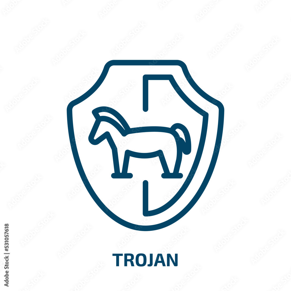 trojan icon from internet security collection. Thin linear trojan, data, protection outline icon isolated on white background. Line vector trojan sign, symbol for web and mobile trojan icon from internet security collection. Thin linear trojan, data, protection outline icon isolated on white background. Line vector trojan sign, symbol for web and mobile