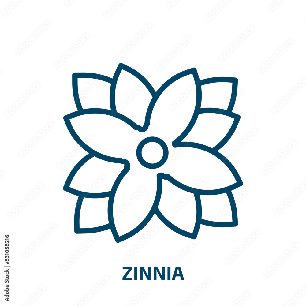 zinnia icon from nature collection. Thin linear zinnia, floral, plant outline icon isolated on white background. Line vector zinnia sign, symbol for web and mobile zinnia icon from nature collection. Thin linear zinnia, floral, plant outline icon isolated on white background. Line vector zinnia sign, symbol for web and mobile