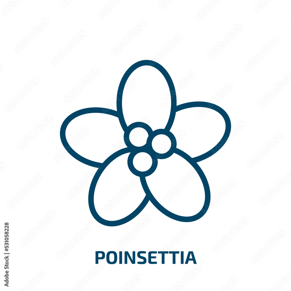 poinsettia icon from nature collection. Thin linear poinsettia, plant, decoration outline icon isolated on white background. Line vector poinsettia sign, symbol for web and mobile poinsettia icon from nature collection. Thin linear poinsettia, plant, decoration outline icon isolated on white background. Line vector poinsettia sign, symbol for web and mobile