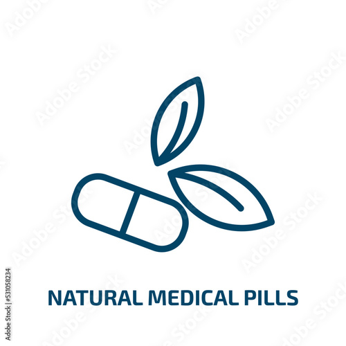 natural medical pills icon from nature collection. Thin linear natural medical pills, medical, natural outline icon isolated on white background. Line vector natural medical pills sign, symbol for web