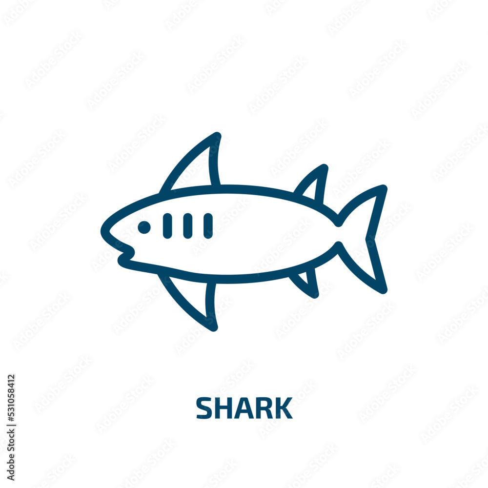 shark icon from nautical collection. Thin linear shark, ocean, fish outline icon isolated on white background. Line vector shark sign, symbol for web and mobile shark icon from nautical collection. Thin linear shark, ocean, fish outline icon isolated on white background. Line vector shark sign, symbol for web and mobile