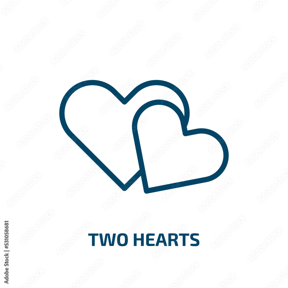 two hearts icon from people collection. Thin linear two hearts, heart, love outline icon isolated on white background. Line vector two hearts sign, symbol for web and mobile